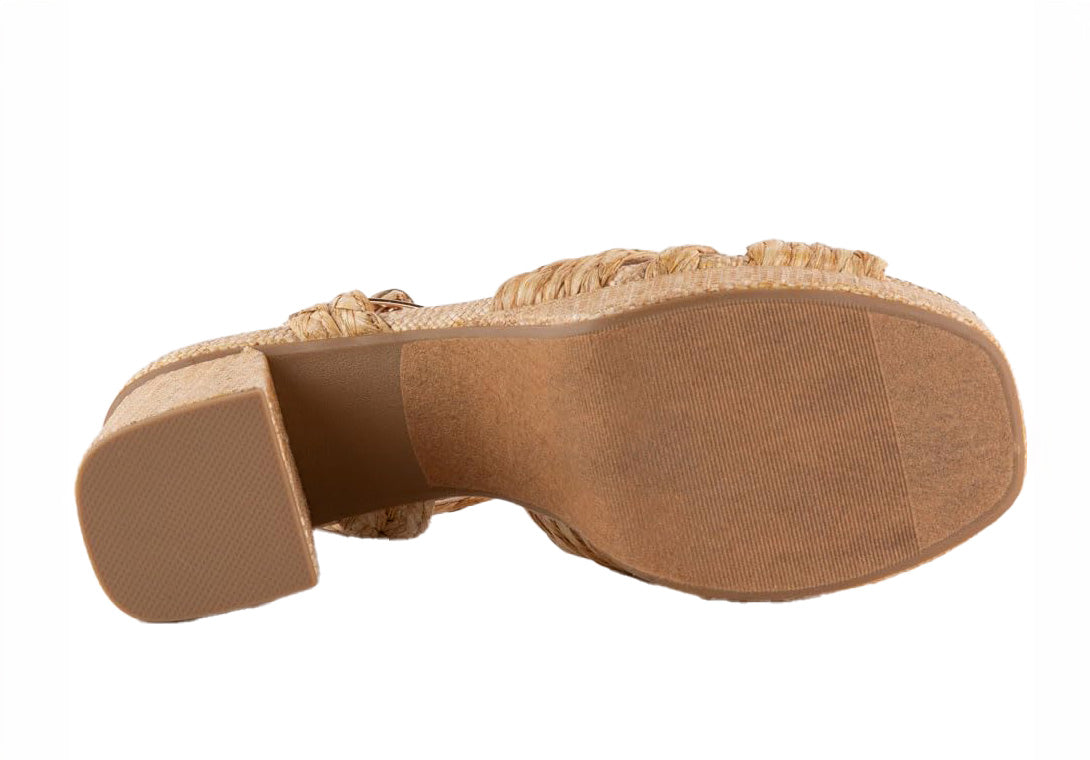 Women's All Over Braided Raffia Platform Heeled Sandals