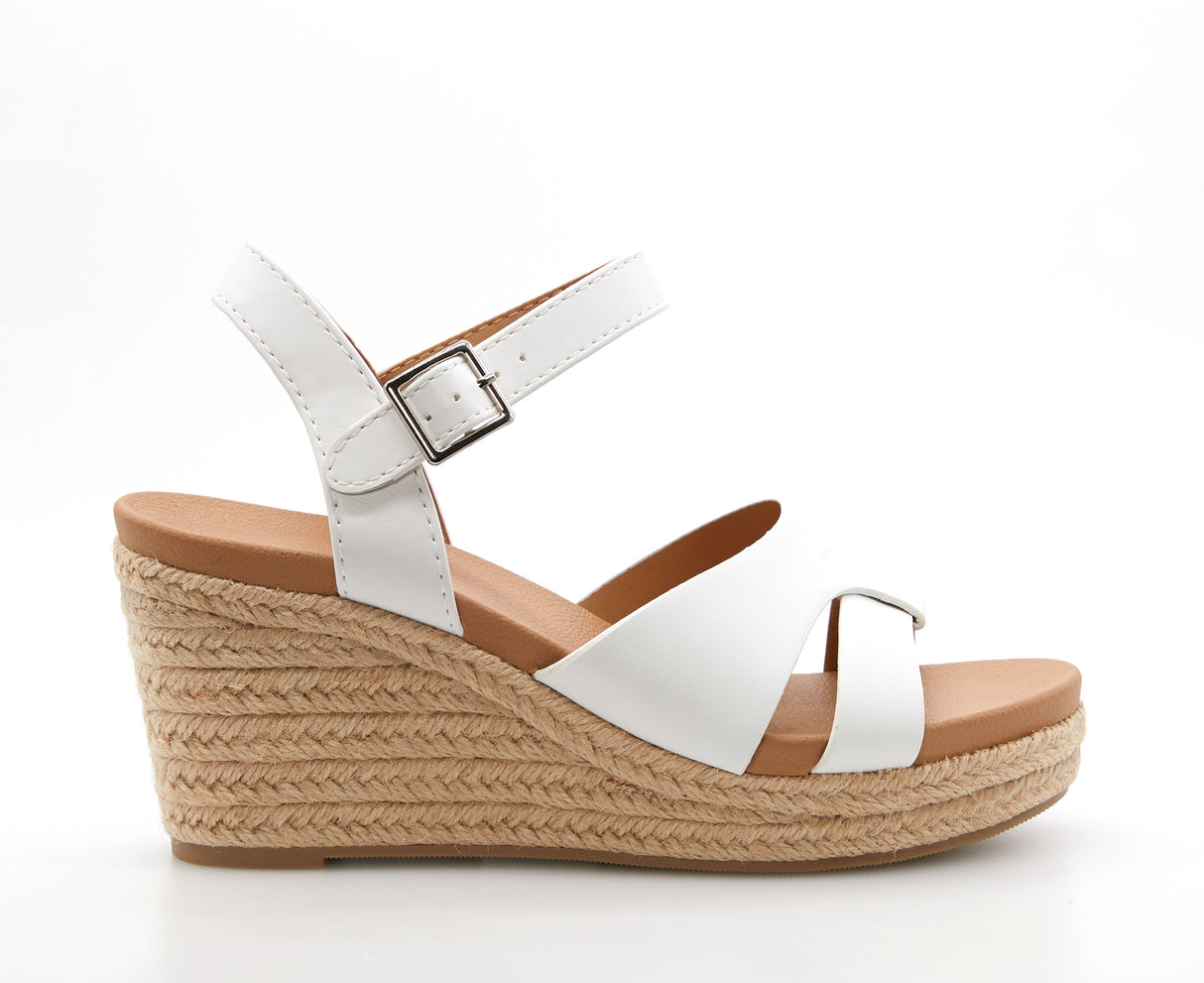 Women's Dual Band Open Toe Wedge Espadrille Sandal with Adjustable Ankle Strap
