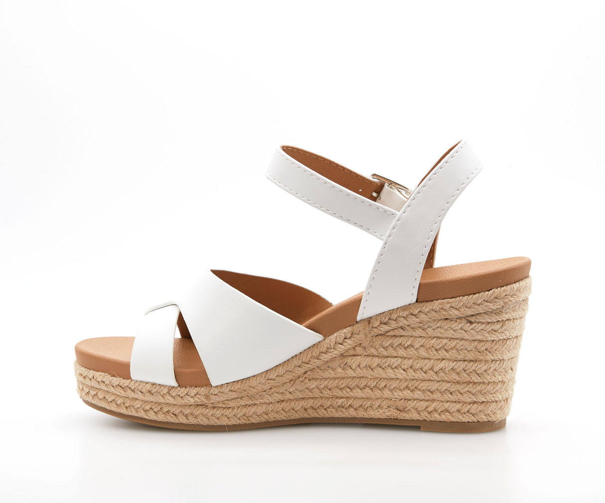 Women's Dual Band Open Toe Wedge Espadrille Sandal with Adjustable Ankle Strap