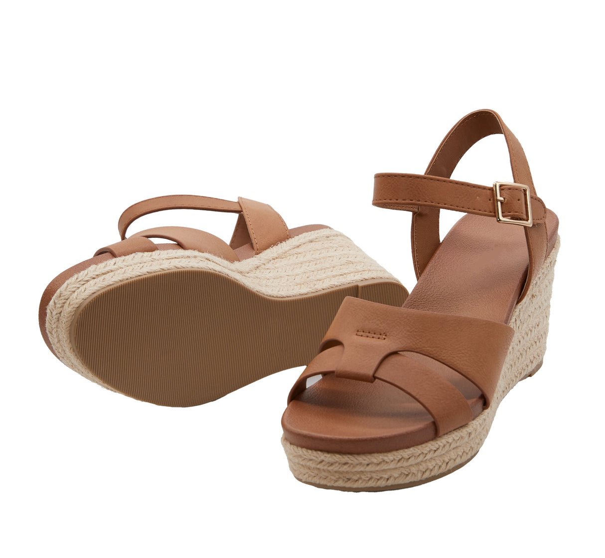 Women's Dual Band Open Toe Wedge Espadrille Sandal with Adjustable Ankle Strap
