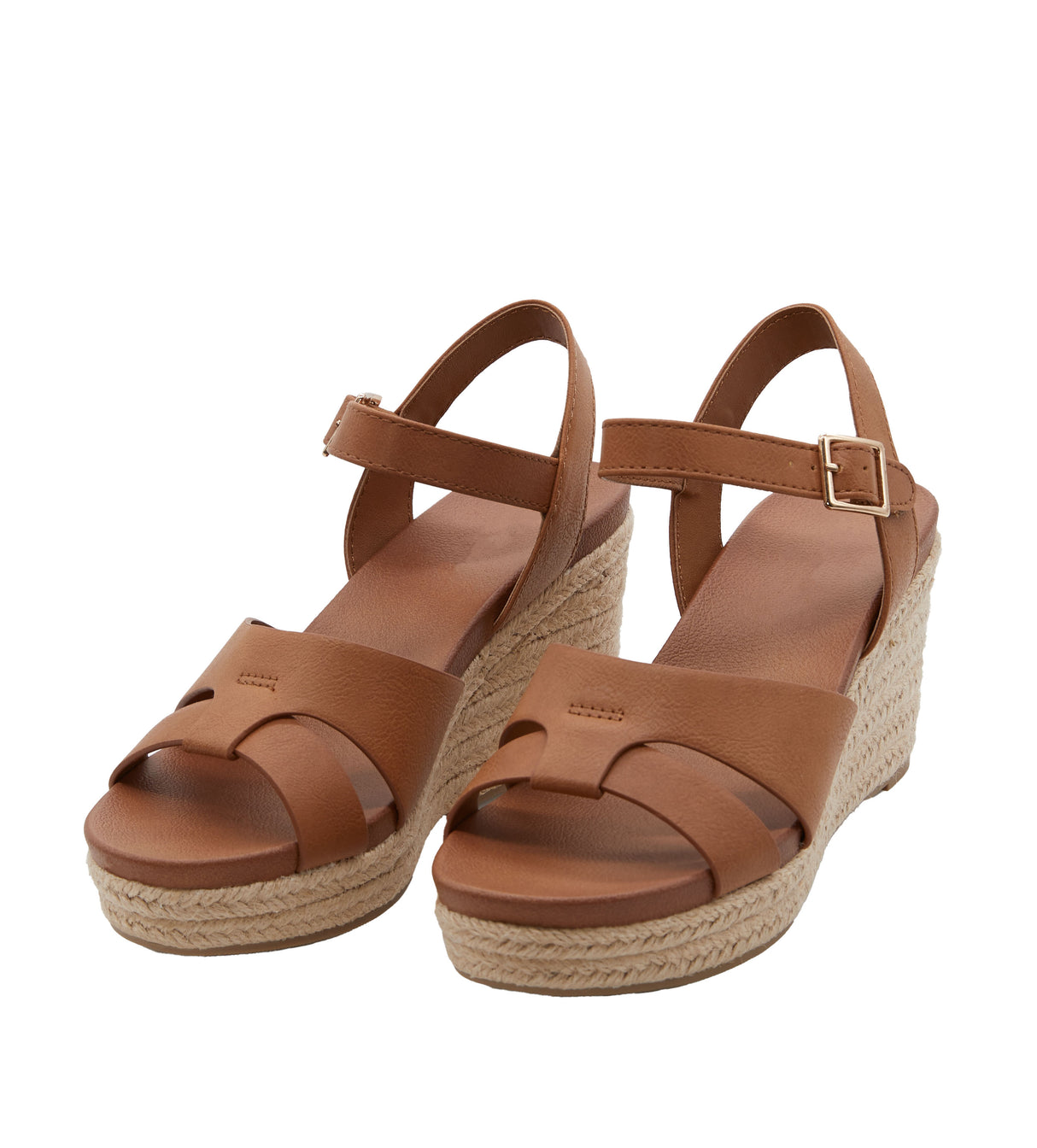 Women's Dual Band Open Toe Wedge Espadrille Sandal with Adjustable Ankle Strap