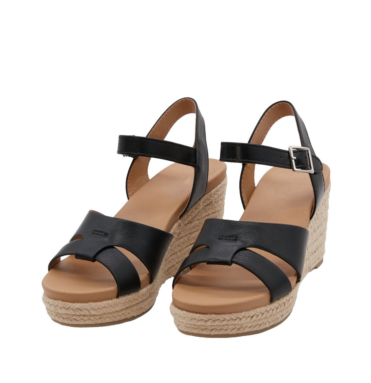 Women's Dual Band Open Toe Wedge Espadrille Sandal with Adjustable Ankle Strap