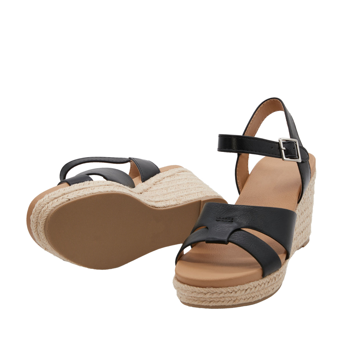 Women's Dual Band Open Toe Wedge Espadrille Sandal with Adjustable Ankle Strap