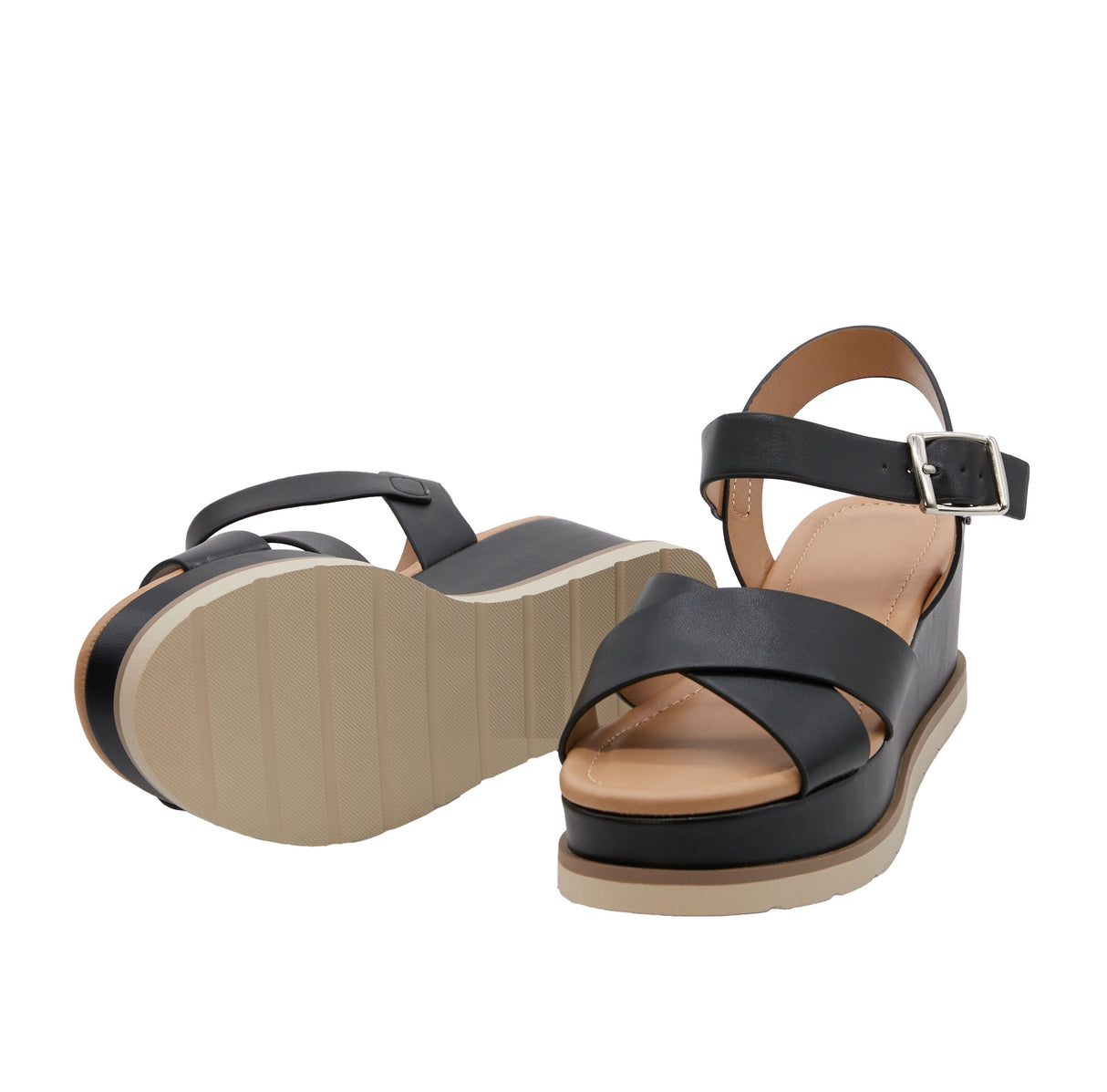 Women's Open Toe Crisscross Band Wedge Sandal with Adjustable Ankle Strap