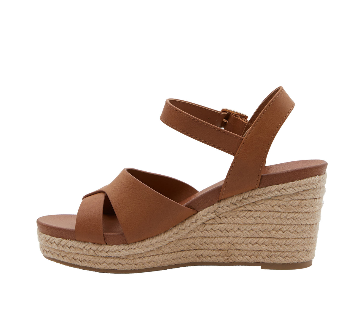 Women's Dual Band Open Toe Wedge Espadrille Sandal with Adjustable Ankle Strap