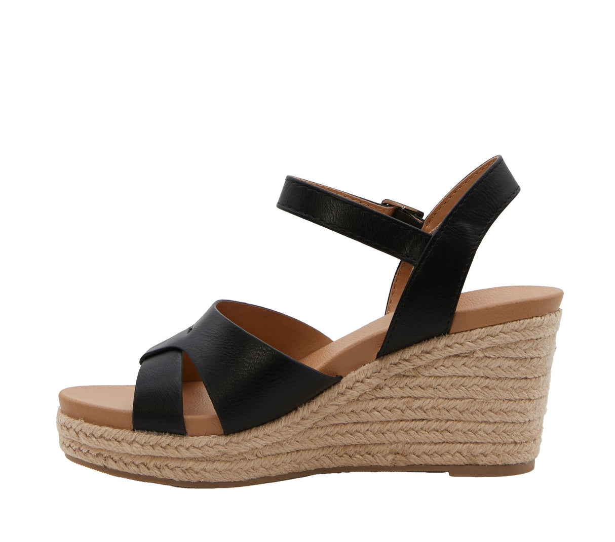 Women's Dual Band Open Toe Wedge Espadrille Sandal with Adjustable Ankle Strap