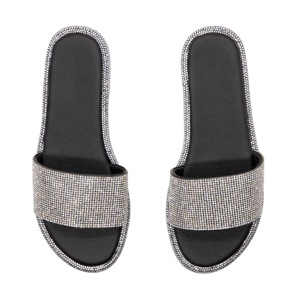 Women's Round Toe Rhinestone Detailed Flat Slide Sandal