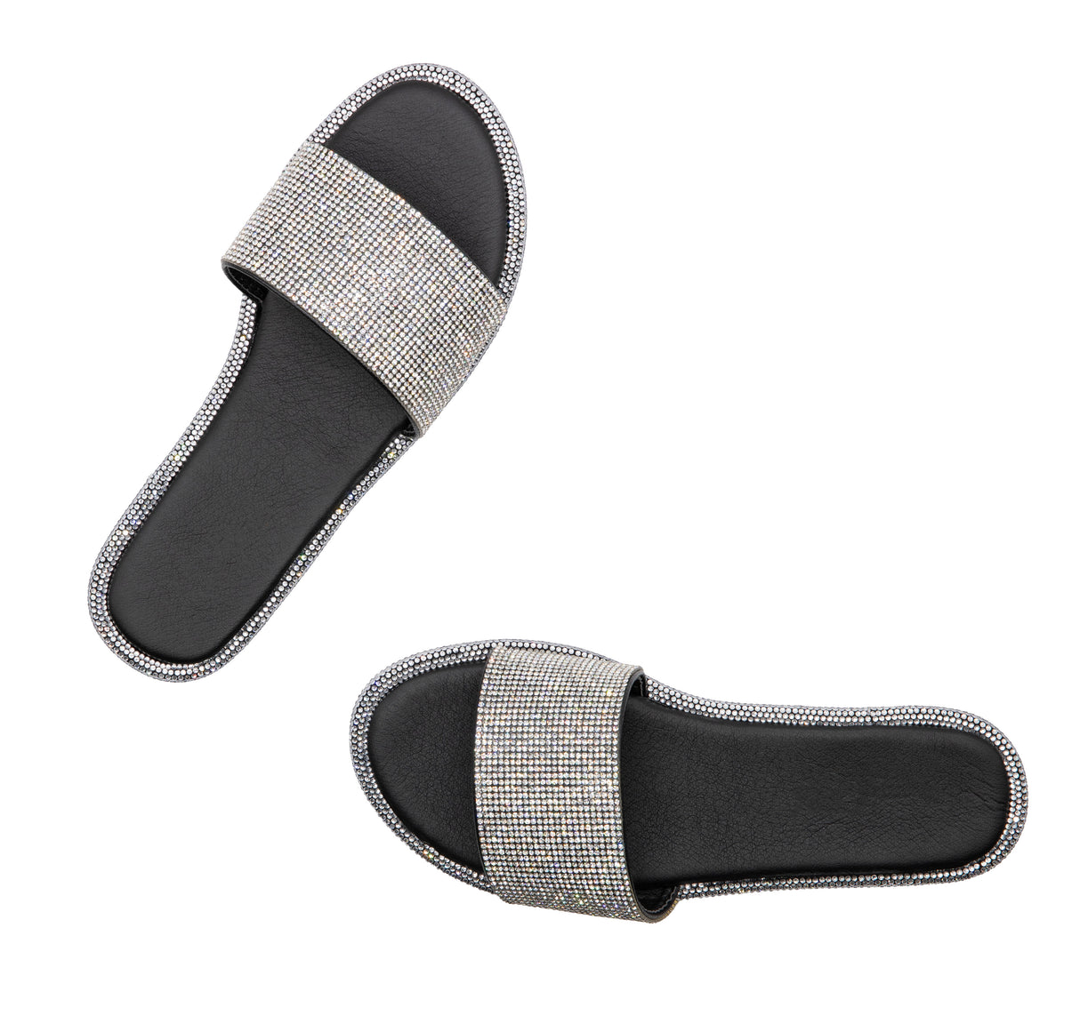 Women's Round Toe Rhinestone Detailed Flat Slide Sandal