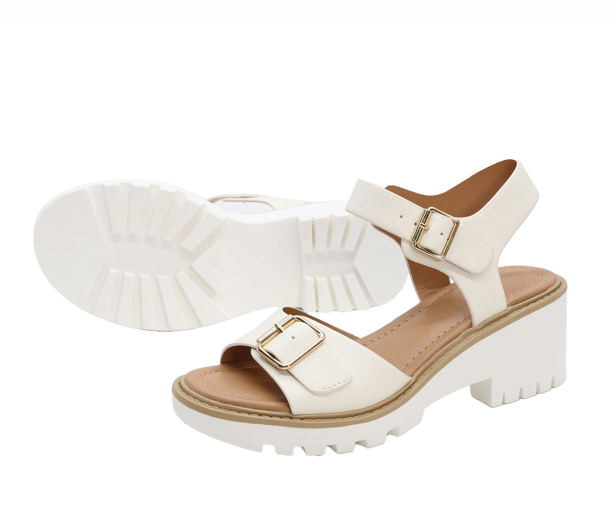 Women's Low Heel Platform Sandal with Adjustable Strap