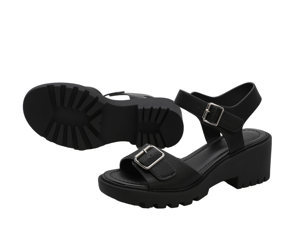 Women's Low Heel Platform Sandal with Adjustable Strap