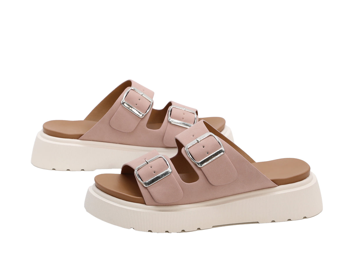 Women's Platform Sandal Slides with Adjustable Buckle